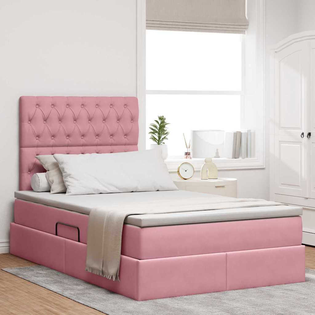 Opslag bed met matras met matras Roze 120 x 190 cm Fluweel – afbeelding 1
