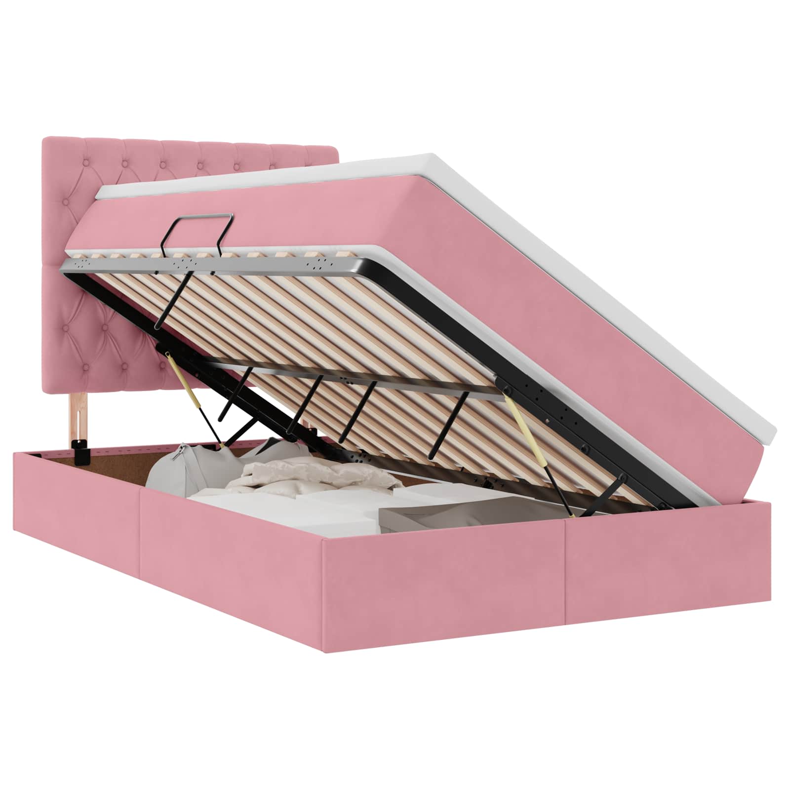 Opslag bed met matras met matras Roze 120 x 190 cm Fluweel – afbeelding 2