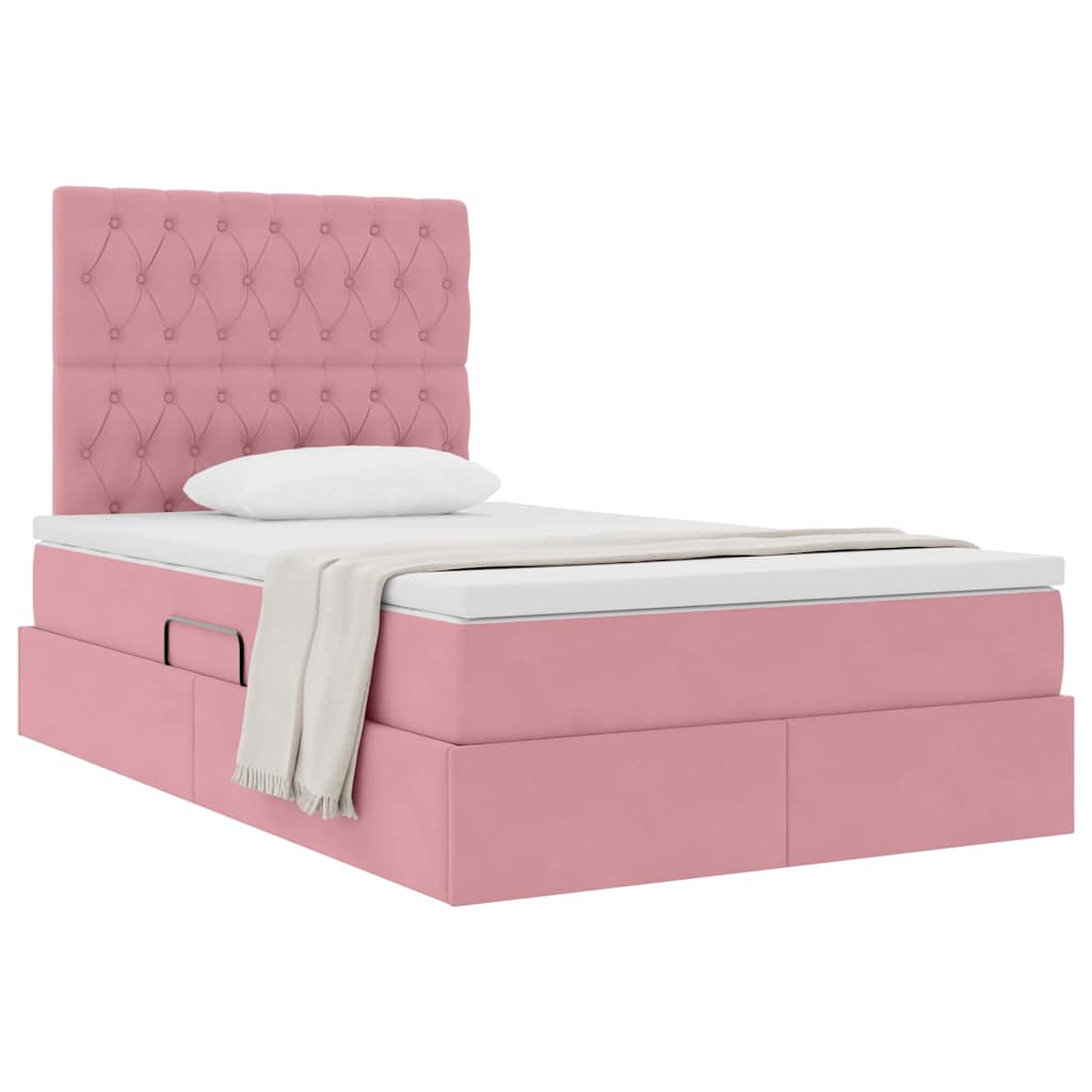Opslag bed met matras met matras Roze 120 x 190 cm Fluweel – afbeelding 3