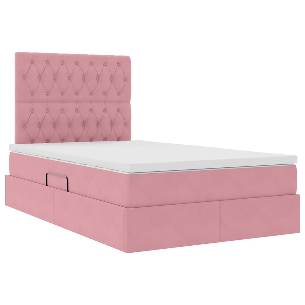 Opslag bed met matras met matras Roze 120 x 190 cm Fluweel – afbeelding 5