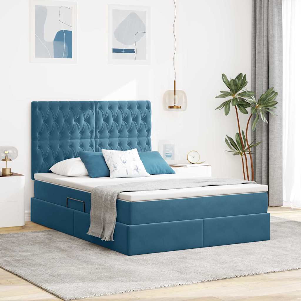 Opslag bed met matras Donkerblauw 140 x 200 cm Fluweel