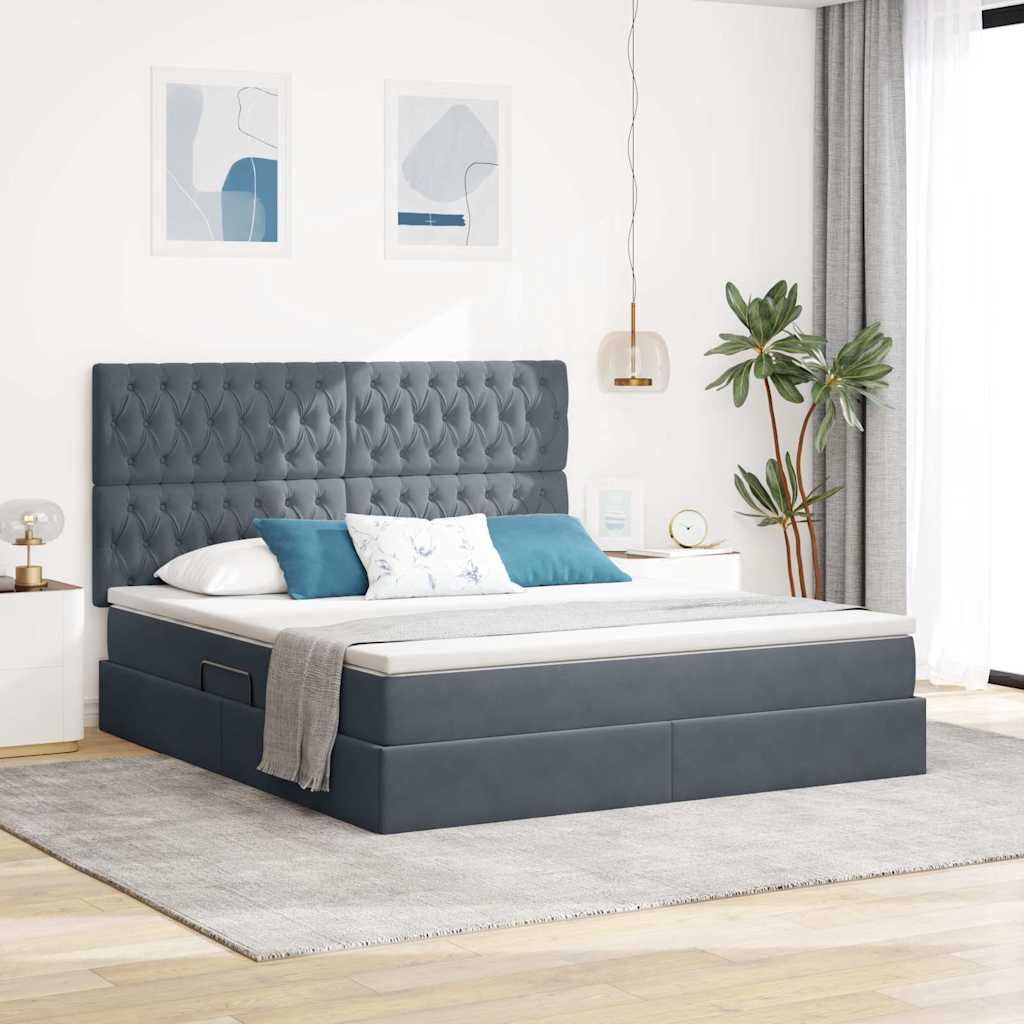 Opslag bed met matras Donkergrijs 180 x 200 cm Fluweel – afbeelding 1