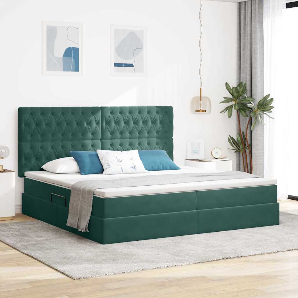 Opslag bed met matras Donkergroen 200 x 200 cm Fluweel – afbeelding 1