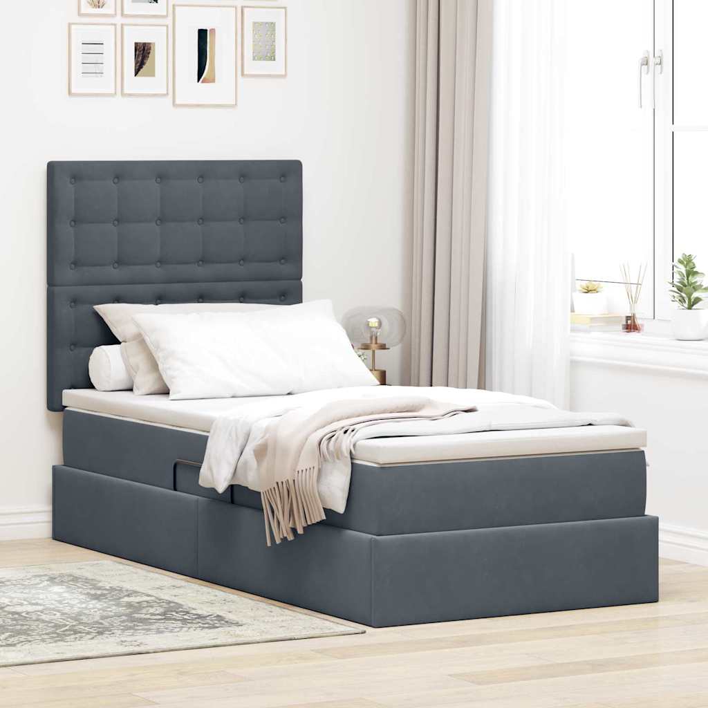 Opslag bed met matras Donkergrijs 90 x 200 cm Fluweel – afbeelding 1