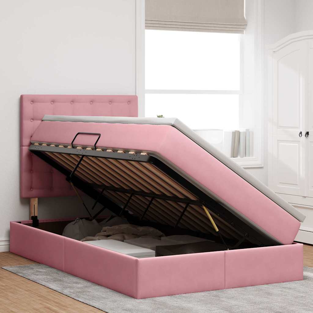 Opslag bed met matras met matras Roze 120 x 190 cm Fluweel – afbeelding 4