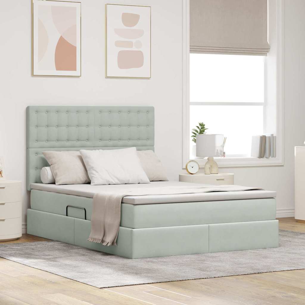 Opslag bed met matras Lichtgrijs 140 x 190 cm Fluweel – afbeelding 1