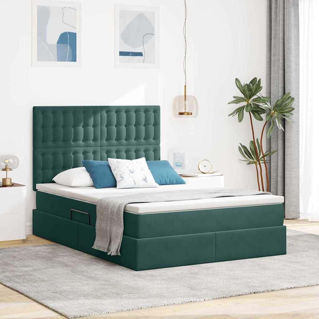 Opslag bed met matras Donkergroen 140 x 200 cm Fluweel – afbeelding 1