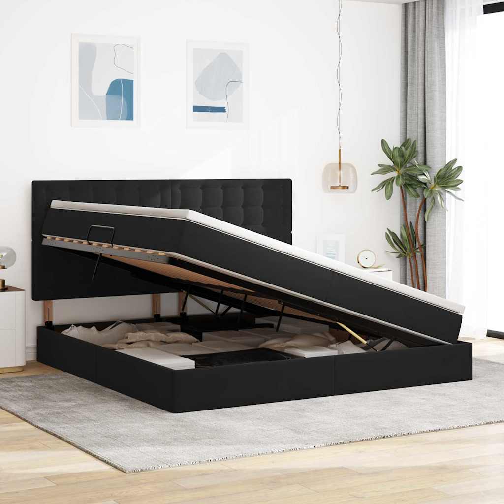 Opslag bed met matras met matras Zwart 200 x 200 cm Fluweel – afbeelding 1