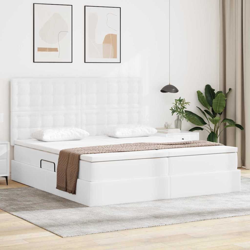 Opbergbed met matras met opslag Puur Wit 180 x 200 cm Nep Leer – afbeelding 1