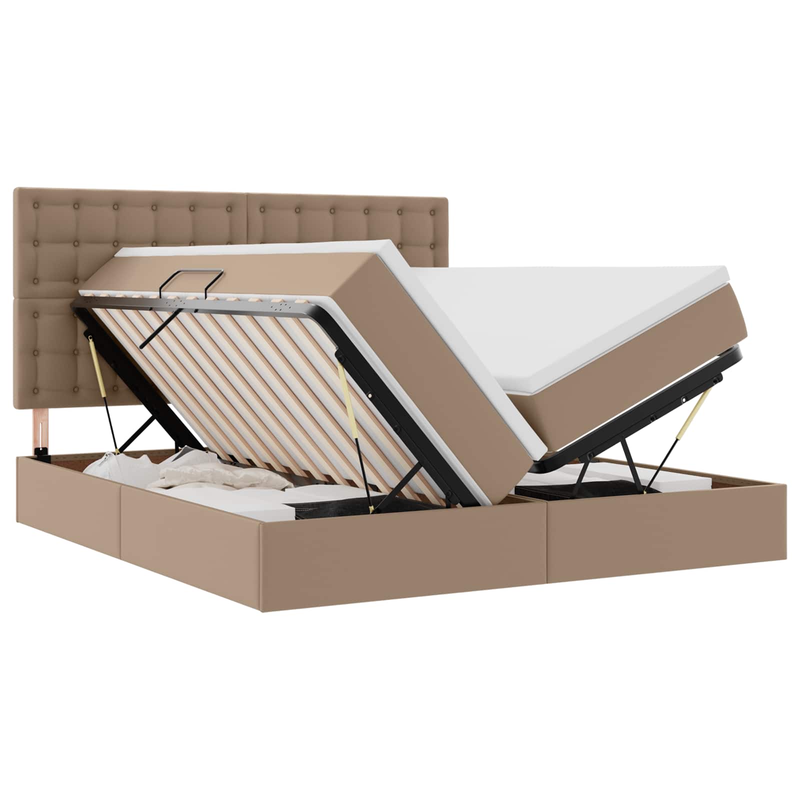 Opbergbed met matras Cappuccino 200 x 200 cm Nep Leer – afbeelding 2