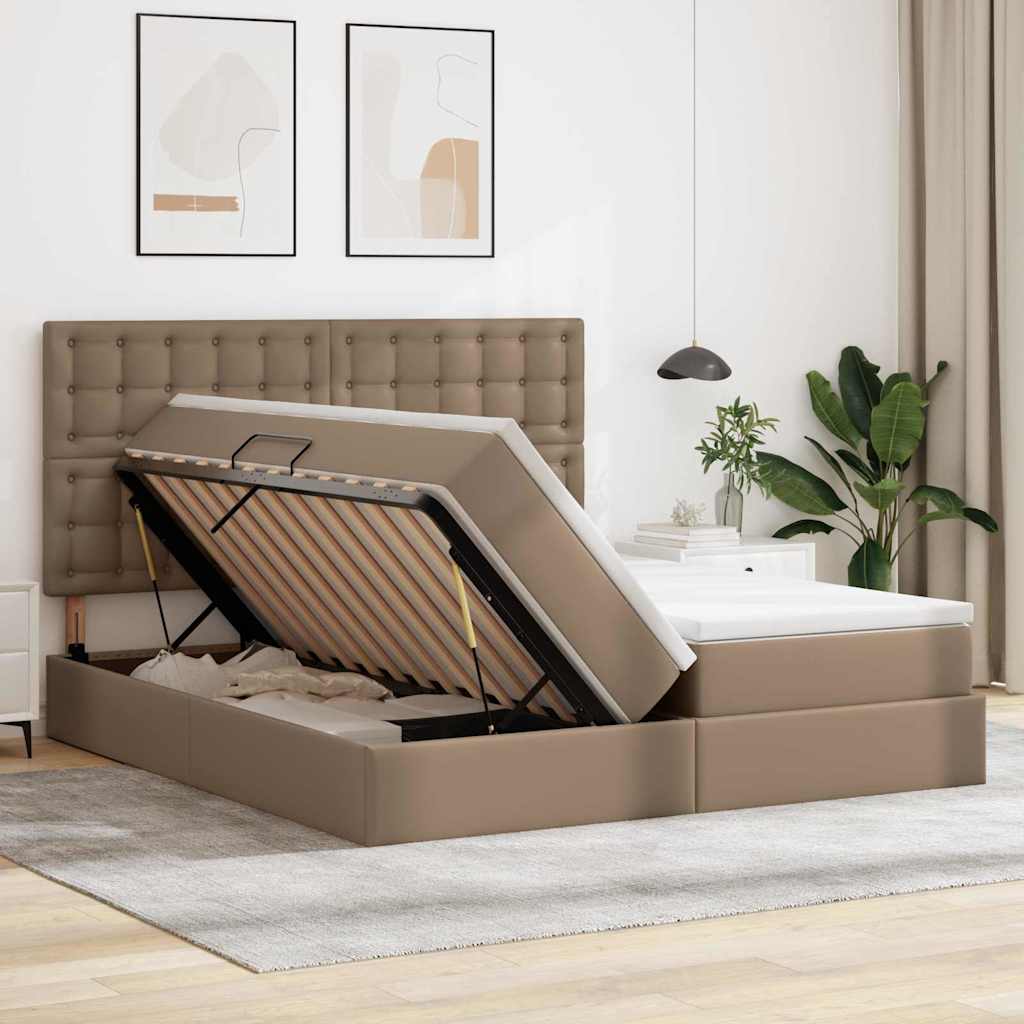 Opbergbed met matras Cappuccino 200 x 200 cm Nep Leer – afbeelding 4