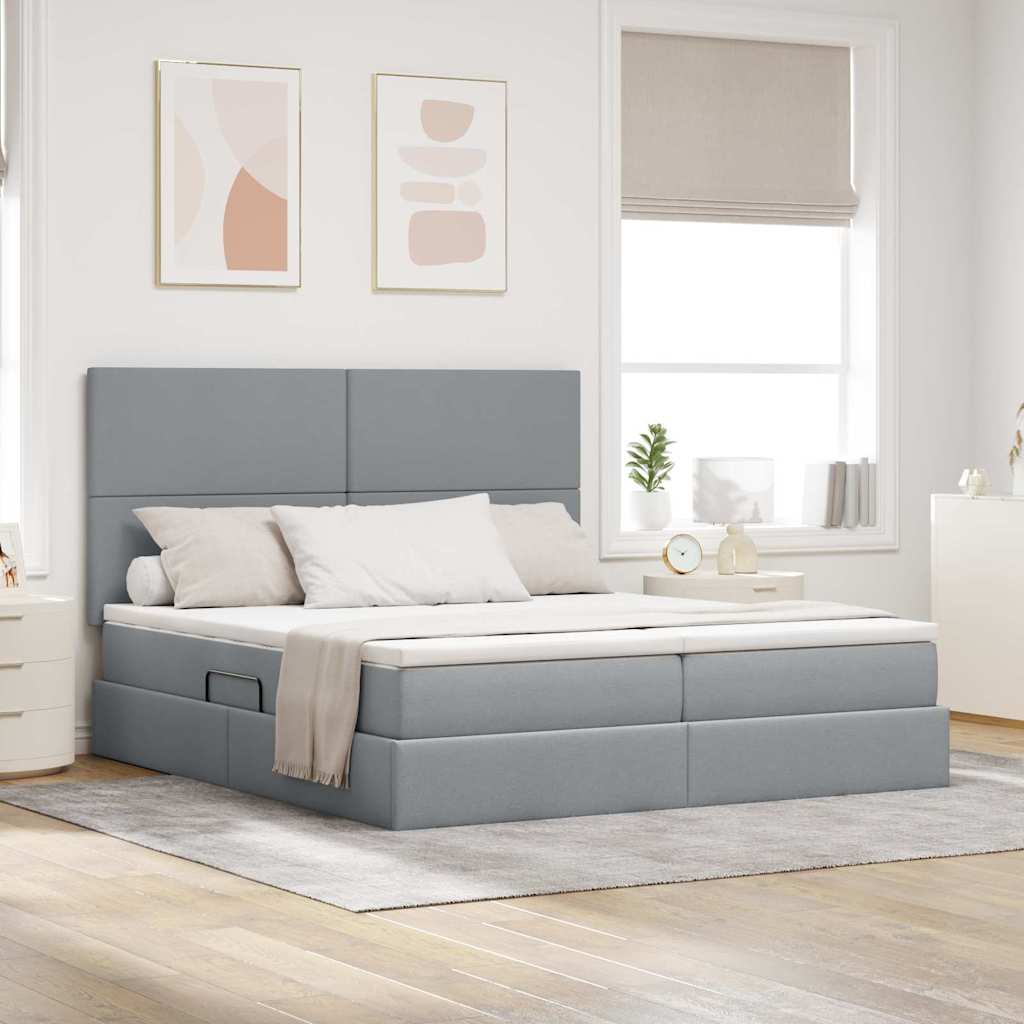 Opslag bed met hoofdeinde Lichtgrijs 180 x 200 cm Nep Leer – afbeelding 1