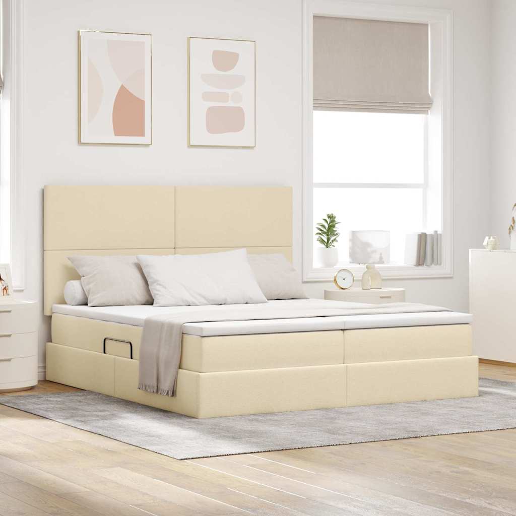Opslag bed met hoofdeinde Crème 180 x 200 cm Nep Leer – afbeelding 1