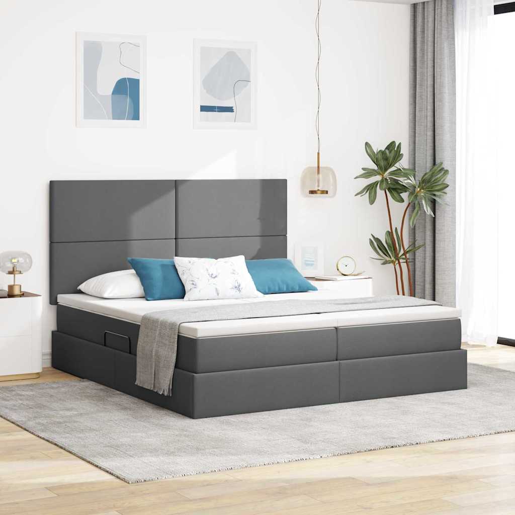 Opslag bed met matras Donkergrijs 200 x 200 cm Nep Leer – afbeelding 1