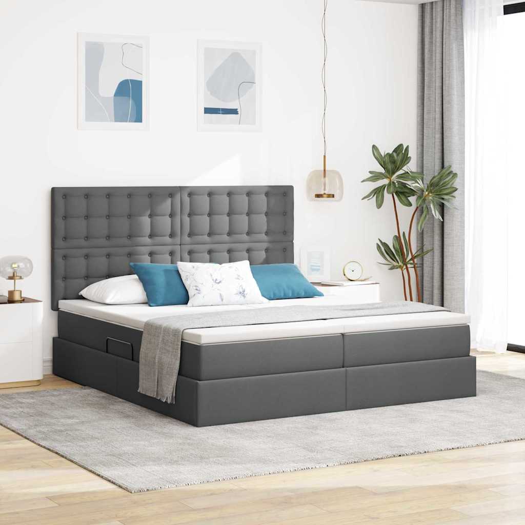 Opslag bed met hoofdeinde Donkergrijs 180 x 200 cm Nep Leer – afbeelding 1