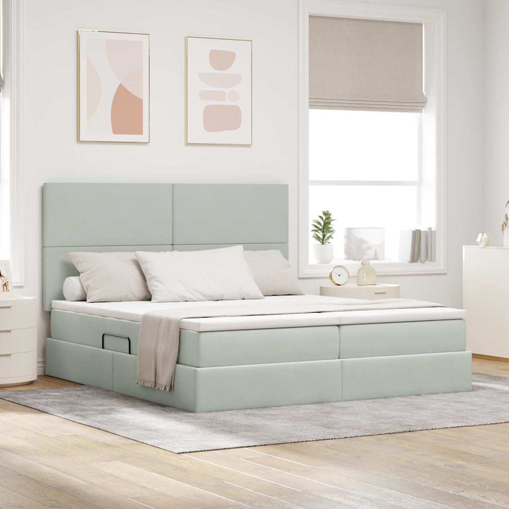 Opslag bed met matras Lichtgrijs 180 x 200 cm Fluweel – afbeelding 1