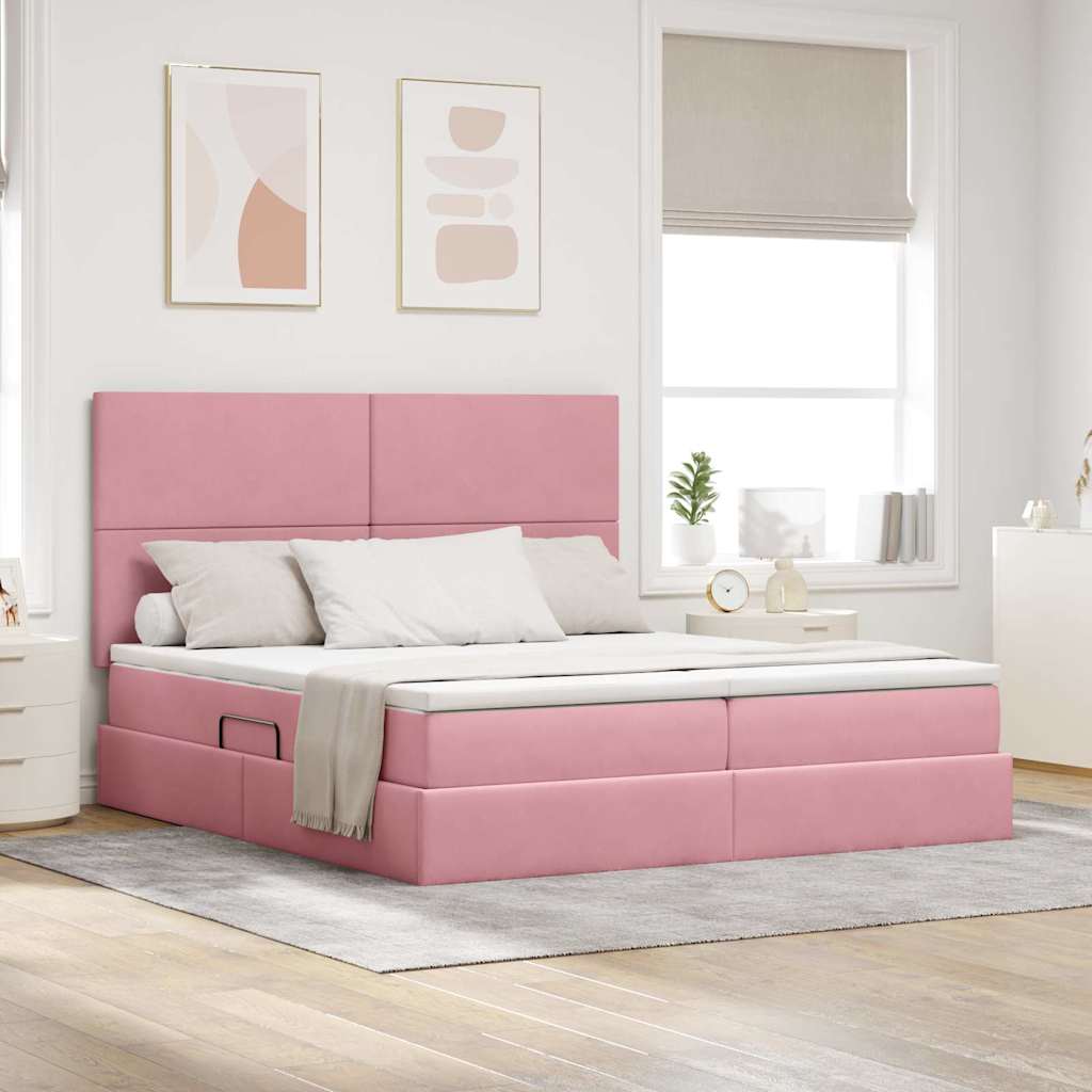 Opslag bed met matras met hoofdeinde Roze 180 x 200 cm Fluweel – afbeelding 1
