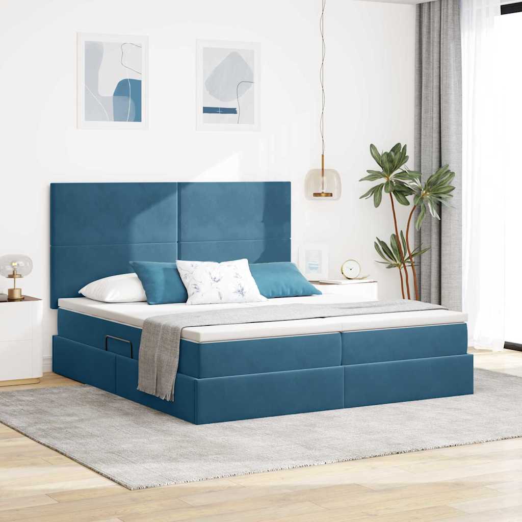 Opslag bed met matras Donkerblauw 200 x 200 cm Fluweel – afbeelding 1