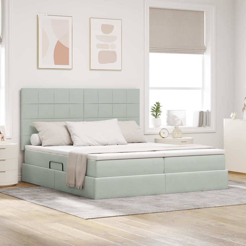 Opslag bed met matras Lichtgrijs 200 x 200 cm Fluweel – afbeelding 1