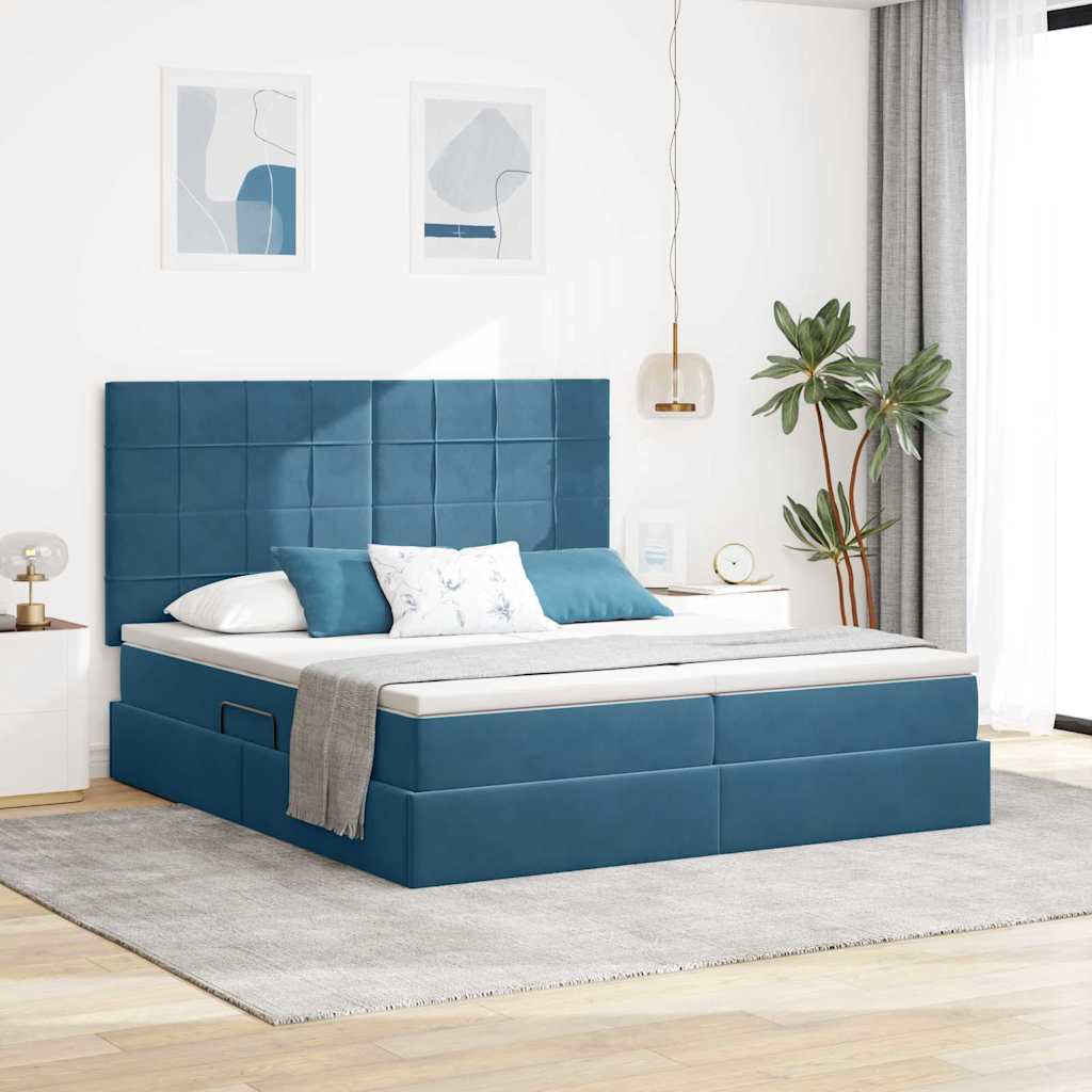 Opslag bed met matras Donkerblauw 200 x 200 cm Fluweel – afbeelding 1