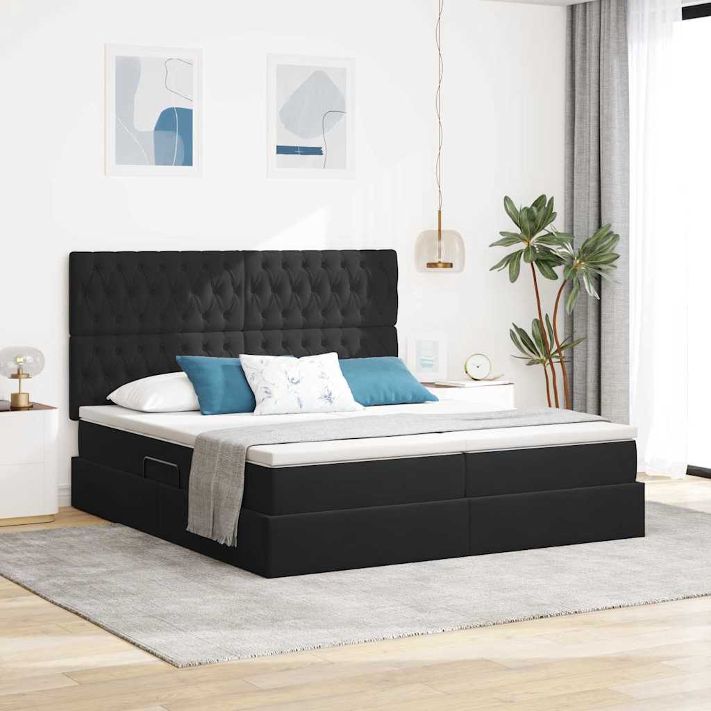 Opslag bed met matras met hoofdeinde Zwart 180 x 200 cm Fluweel – afbeelding 1