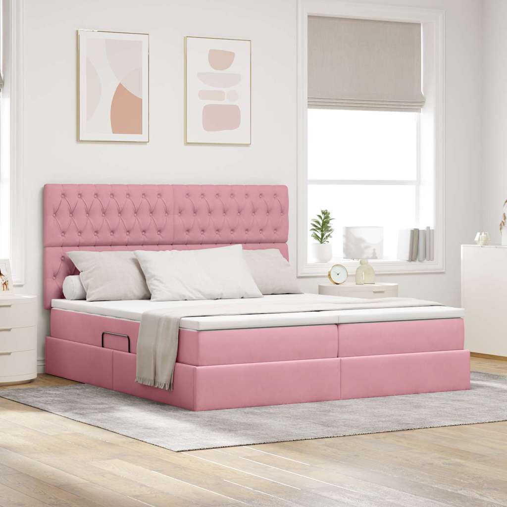Opslag bed met matras met hoofdeinde Roze 180 x 200 cm Fluweel