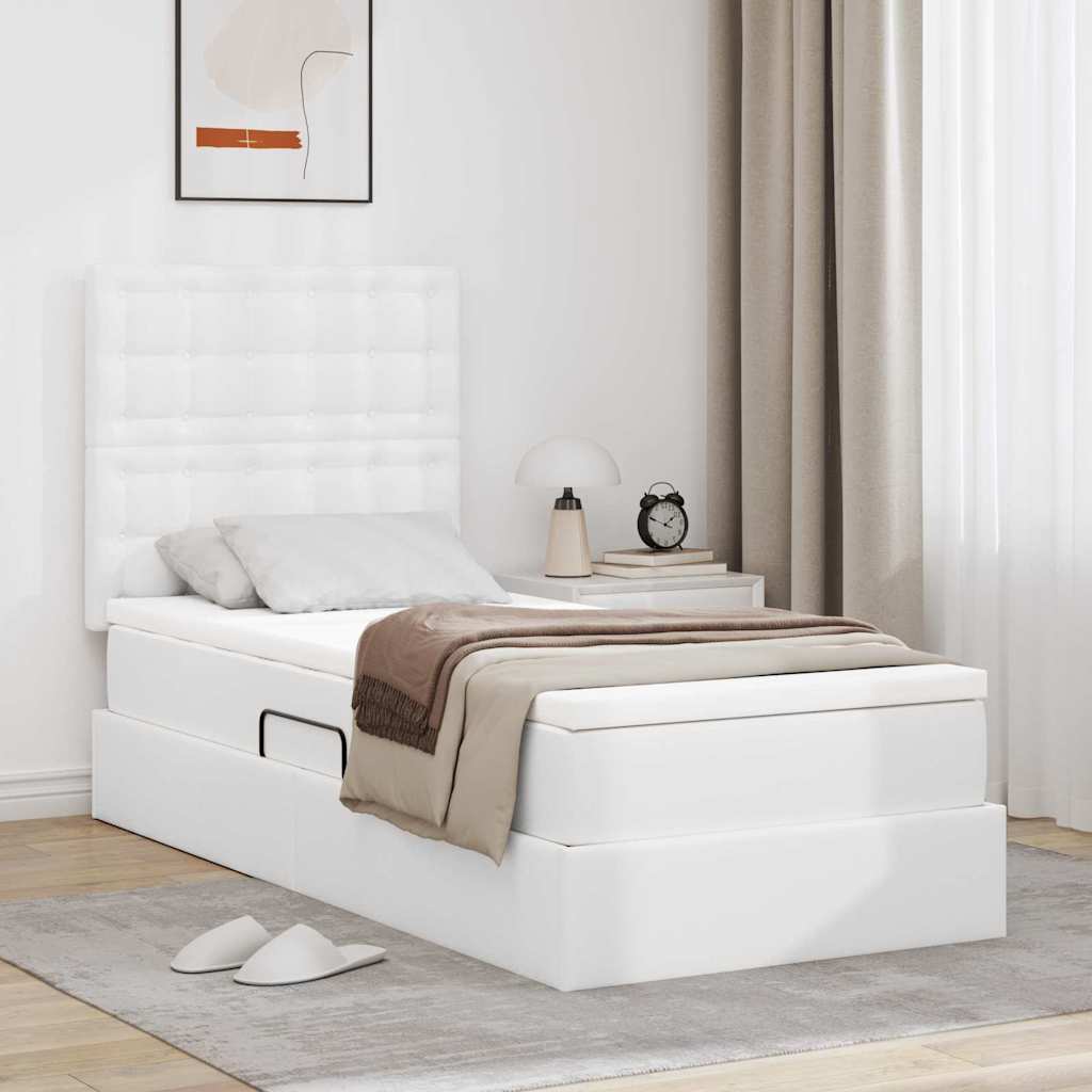 Opbergbed met LED met matras Puur Wit 90 x 200 cm Nep Leer – afbeelding 1