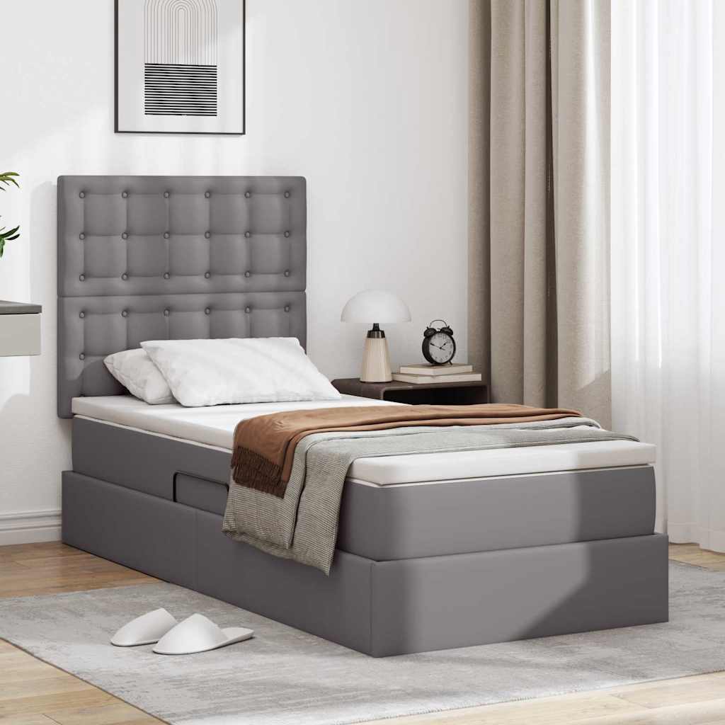 Opbergbed met LED met matras met LED Grijs 90 x 200 cm Nep Leer – afbeelding 1