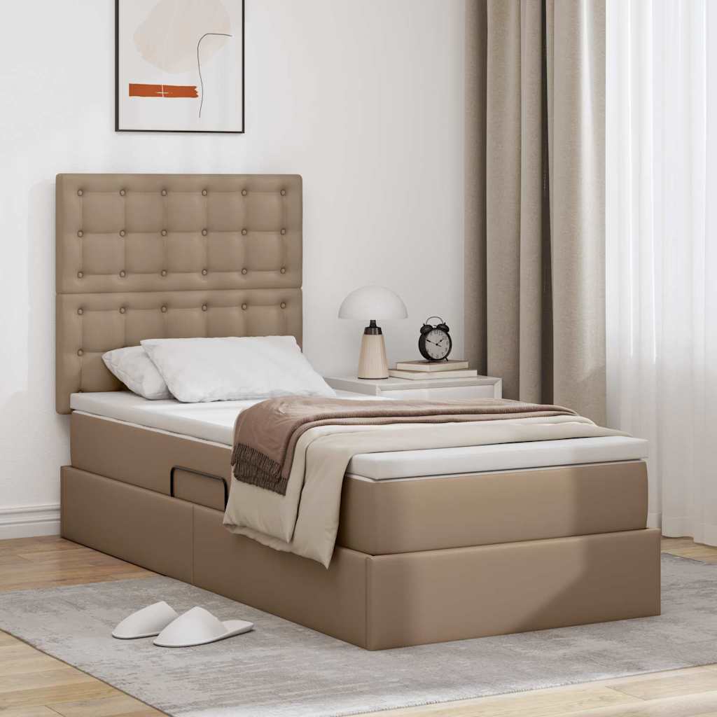 Opbergbed met LED met matras Cappuccino 100 x 200 cm Nep Leer – afbeelding 1