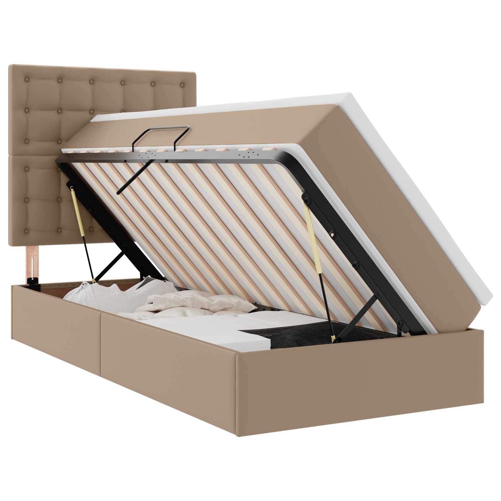 Opbergbed met LED met matras Cappuccino 100 x 200 cm Nep Leer – afbeelding 2
