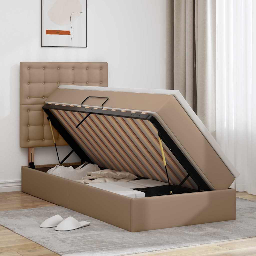 Opbergbed met LED met matras Cappuccino 100 x 200 cm Nep Leer – afbeelding 4