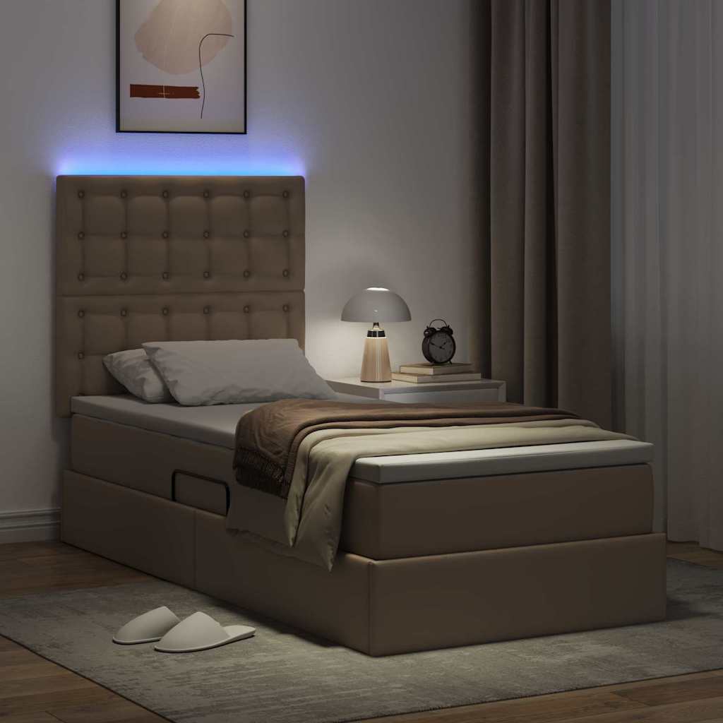 Opbergbed met LED met matras Cappuccino 100 x 200 cm Nep Leer – afbeelding 5