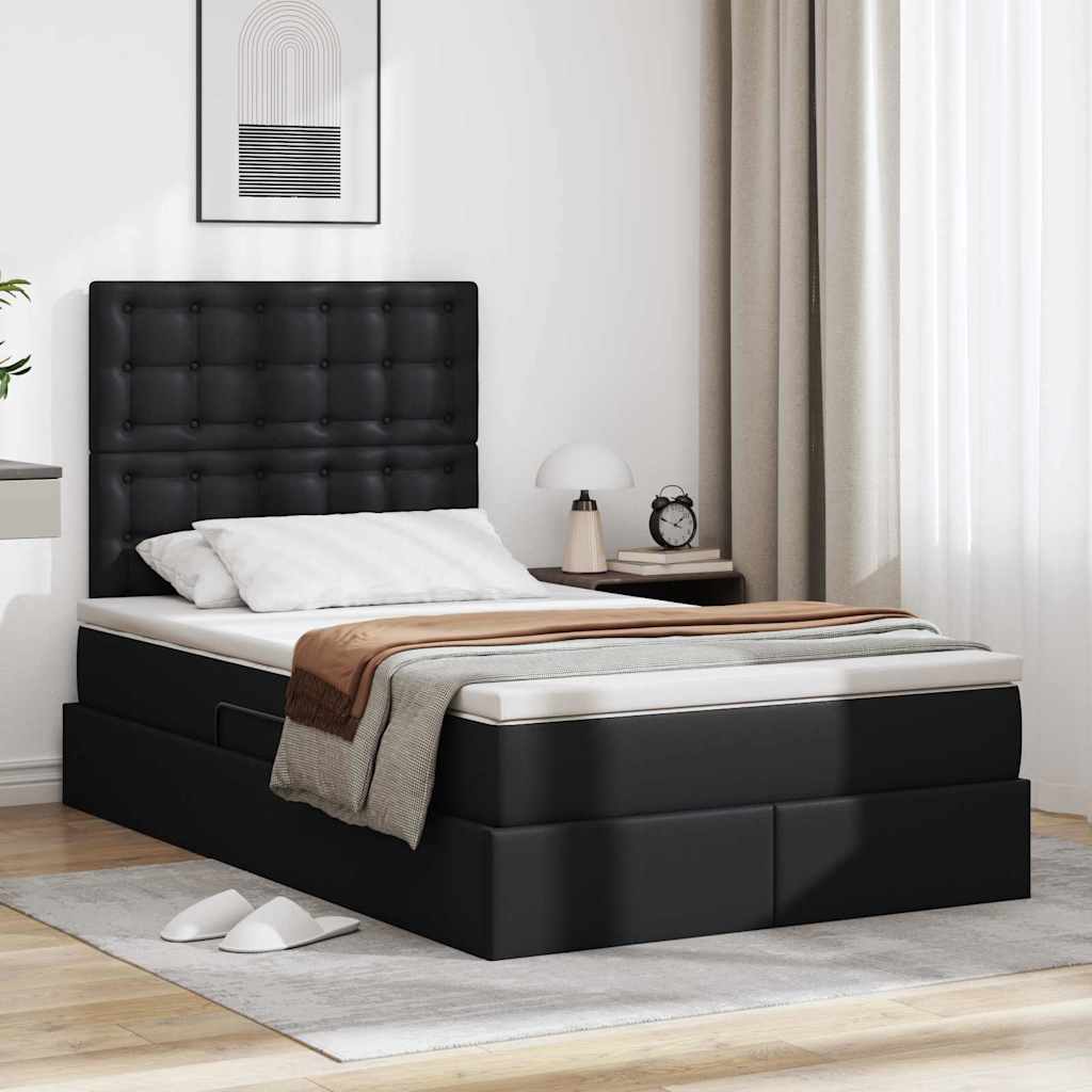 Opbergbed met LED met matras Zwart 120 x 200 cm Nep Leer – afbeelding 1