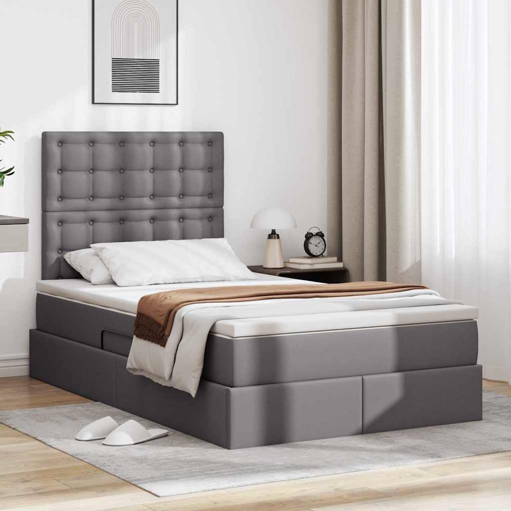 Opbergbed met LED met matras Grijs 120 x 200 cm Nep Leer – afbeelding 1
