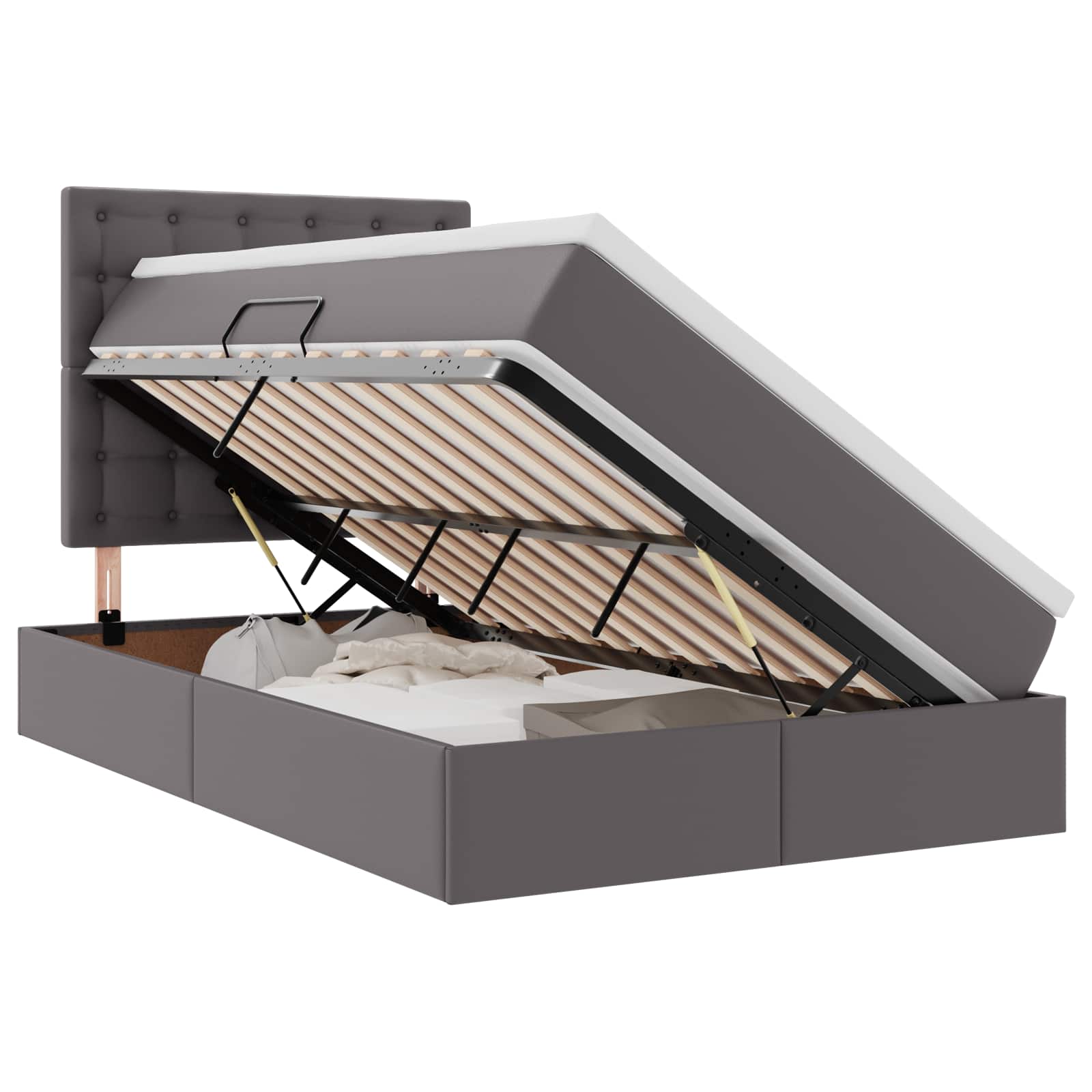 Opbergbed met LED met matras Grijs 120 x 200 cm Nep Leer – afbeelding 2