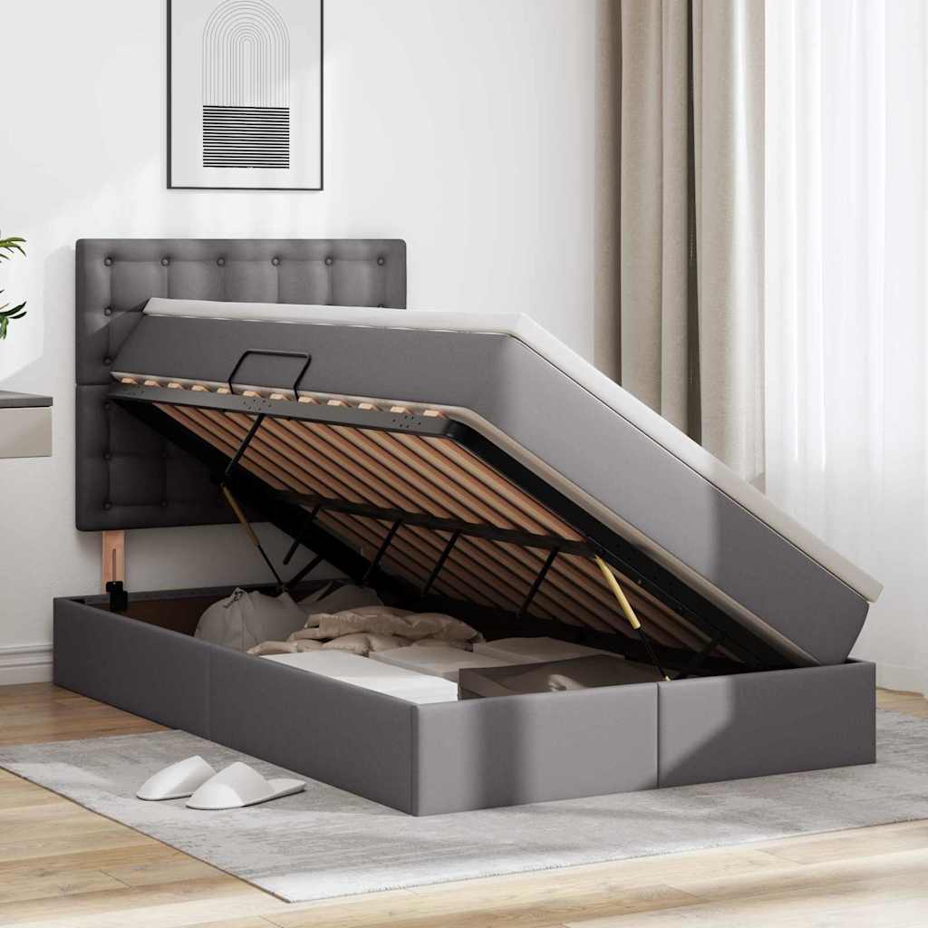 Opbergbed met LED met matras Grijs 120 x 200 cm Nep Leer – afbeelding 4