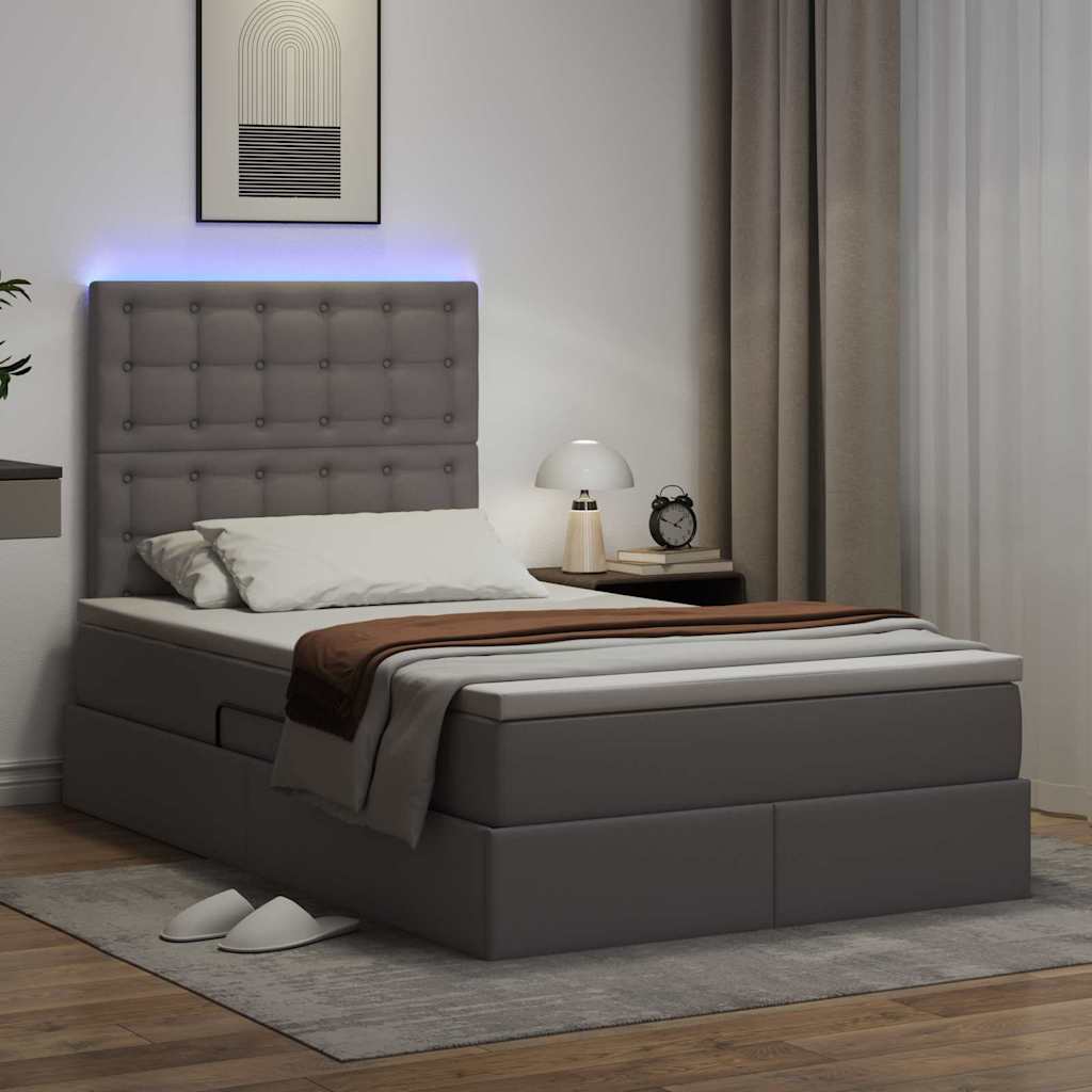 Opbergbed met LED met matras Grijs 120 x 200 cm Nep Leer – afbeelding 5