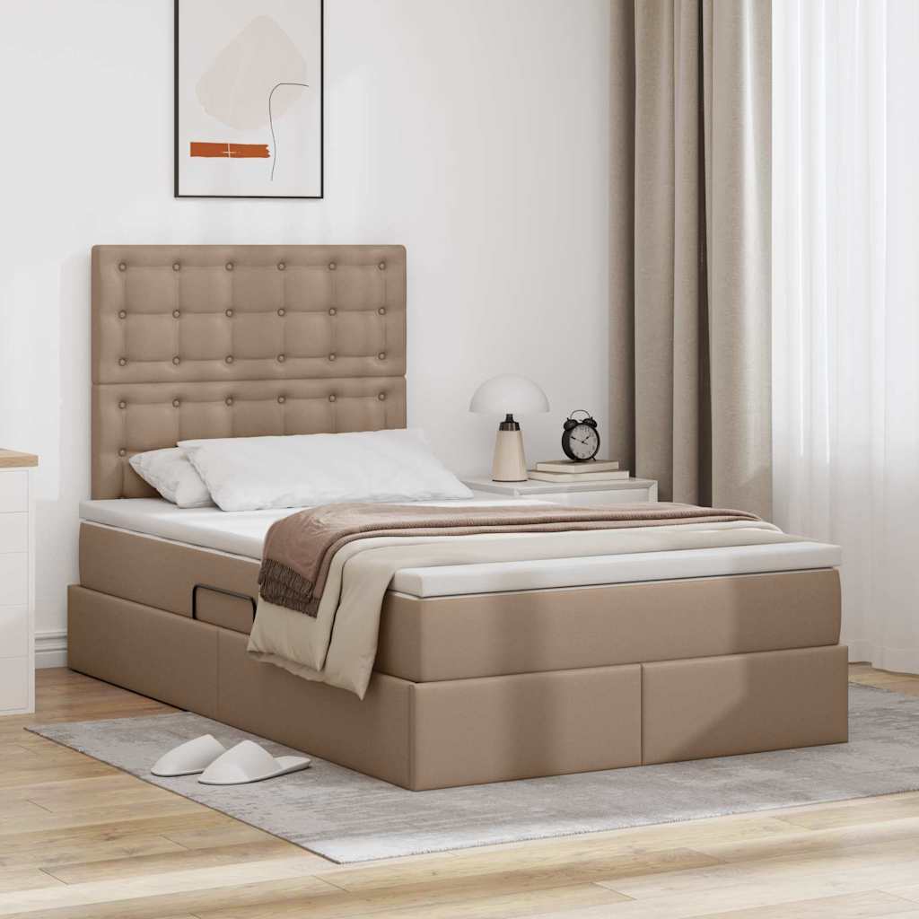 Opbergbed met LED met matras Cappuccino 120 x 200 cm Nep Leer – afbeelding 1