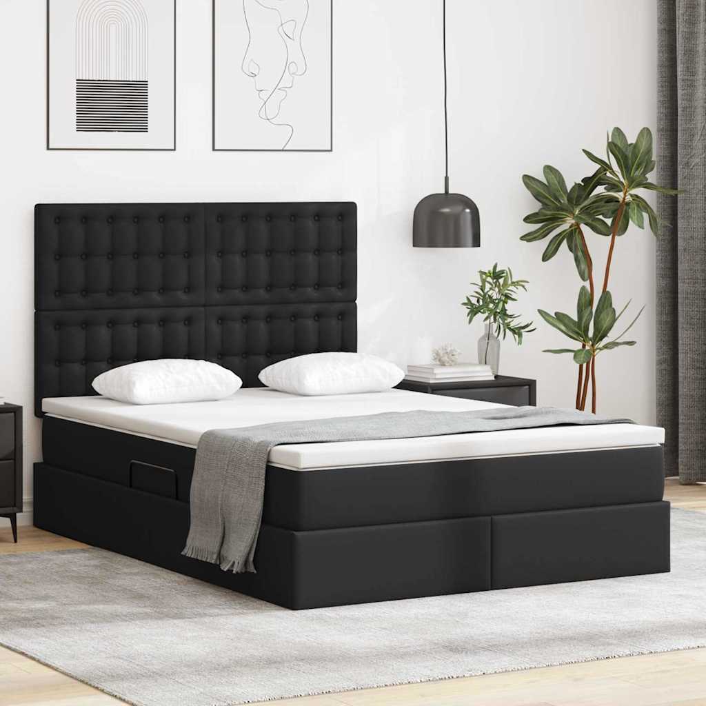 Opbergbed met LED met matras Zwart 140 x 190 cm Nep Leer – afbeelding 1