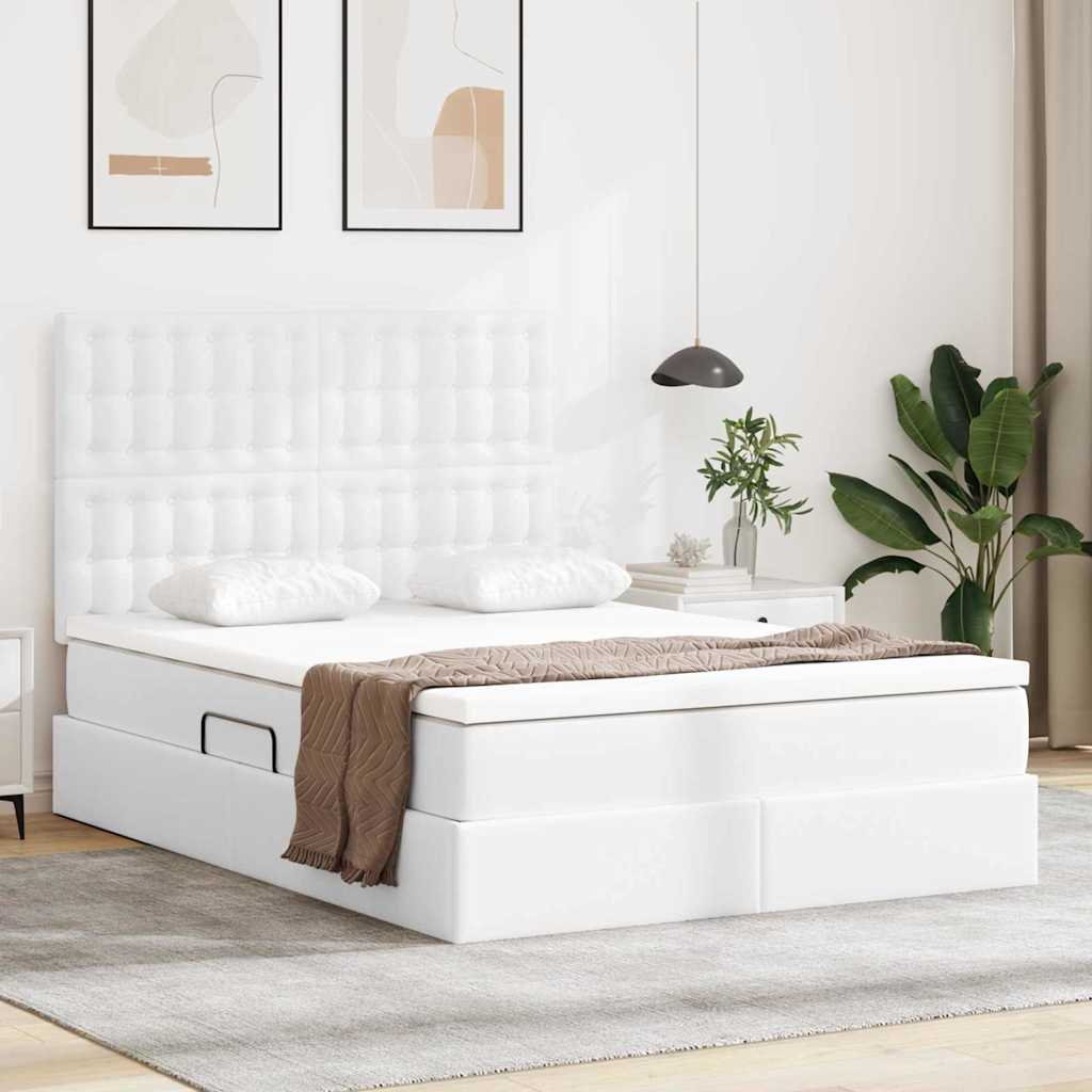 Opbergbed met LED met matras Puur Wit 140 x 190 cm Nep Leer – afbeelding 1