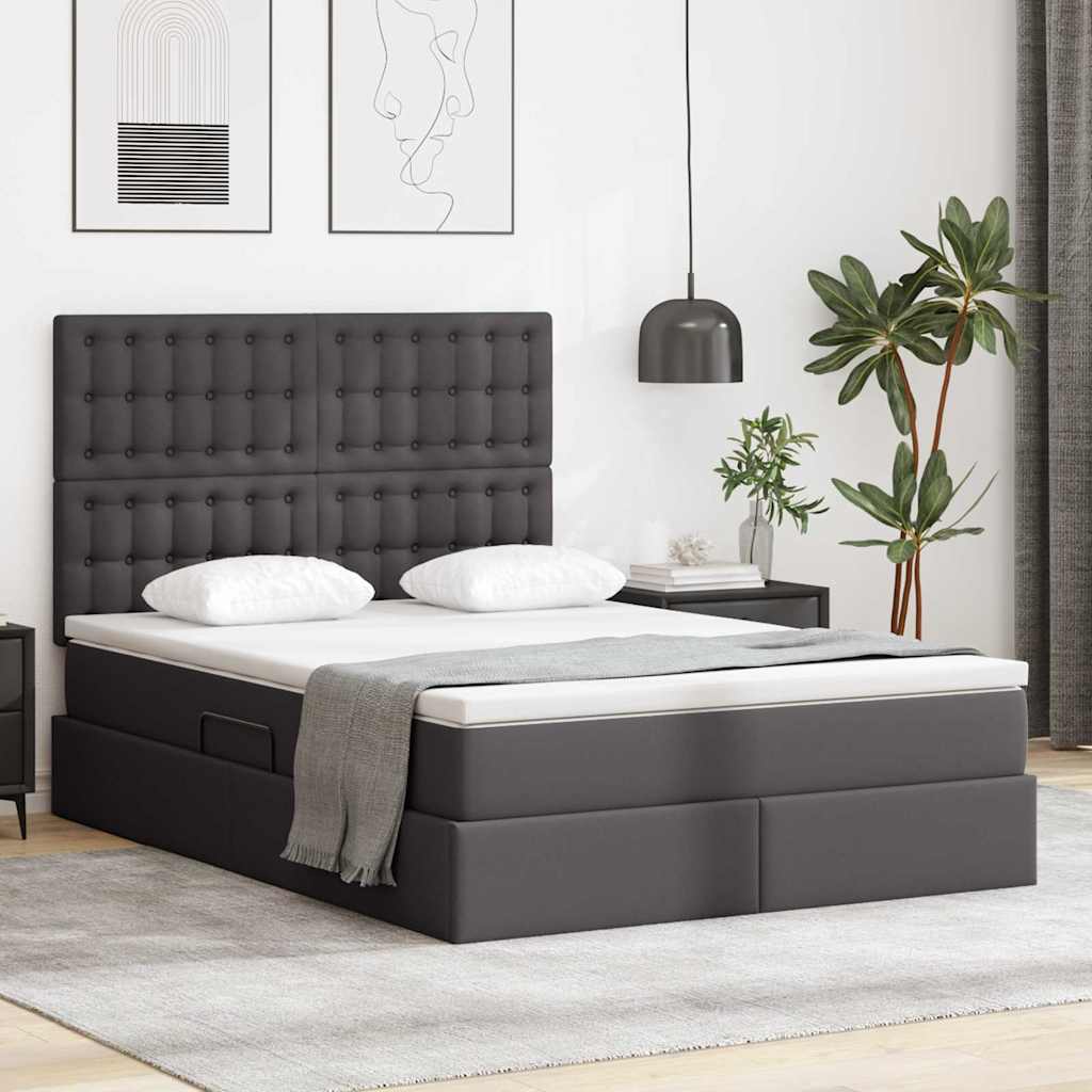 Opbergbed met LED met matras Grijs 140 x 200 cm Nep Leer – afbeelding 1