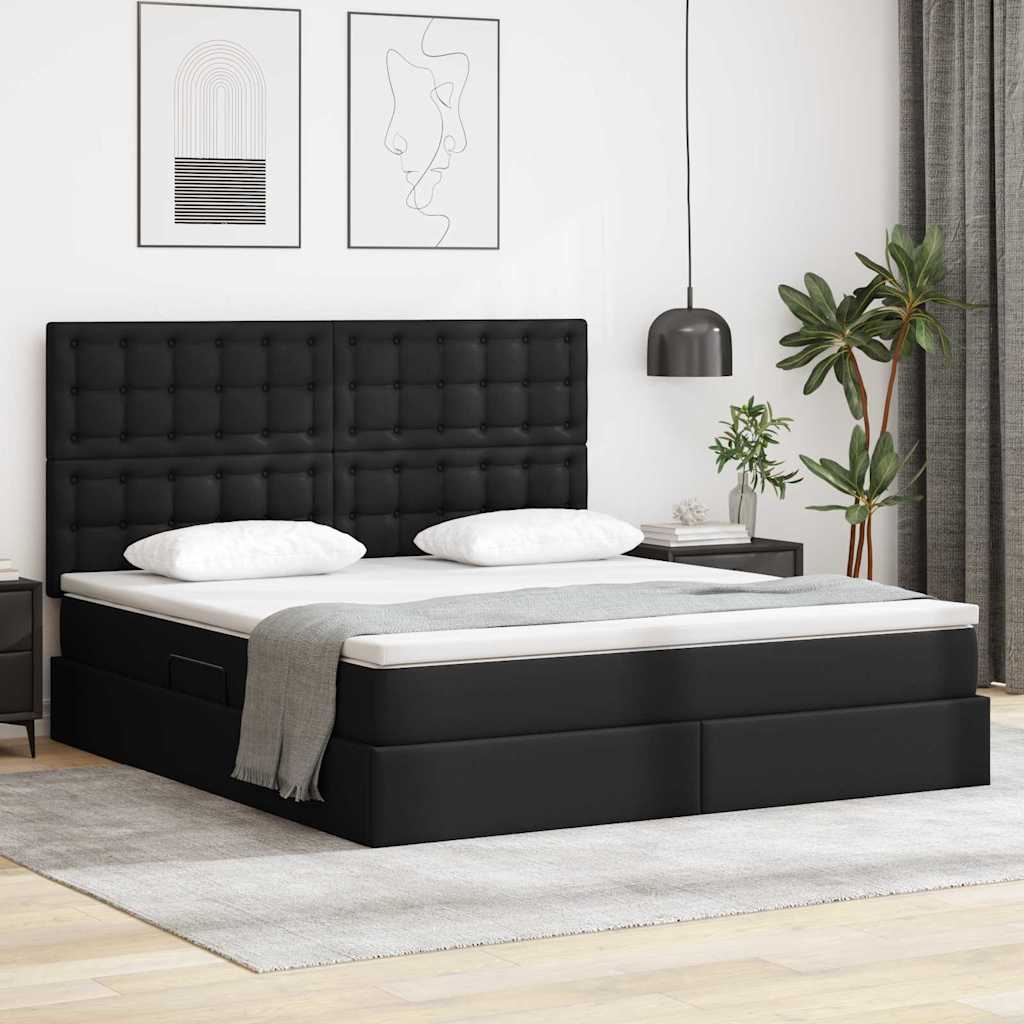 Opbergbed met LED met matras Zwart 160 x 200 cm Nep Leer – afbeelding 1