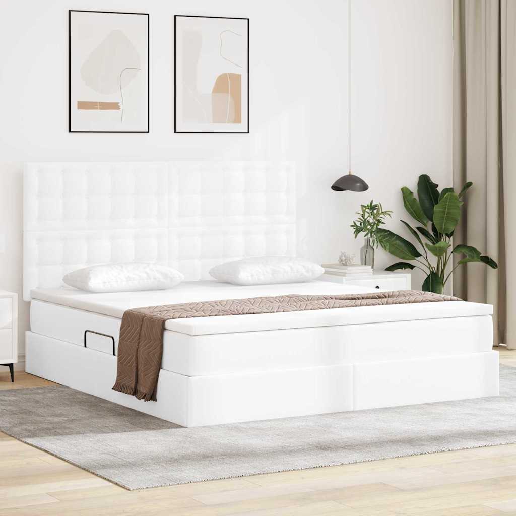 Opbergbed met LED met matras Puur Wit 160 x 200 cm Nep Leer – afbeelding 1