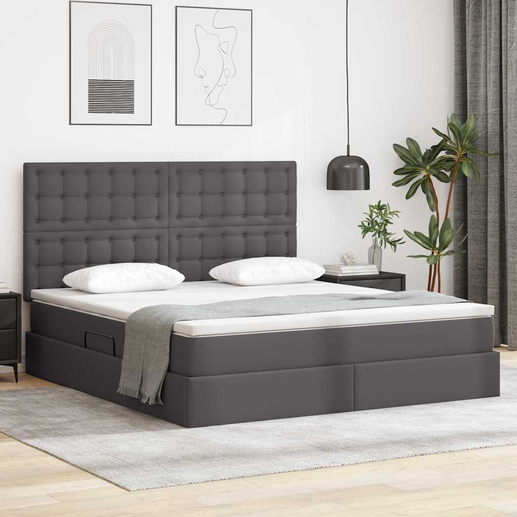 Opbergbed met LED met matras Grijs 180 x 200 cm Nep Leer – afbeelding 1
