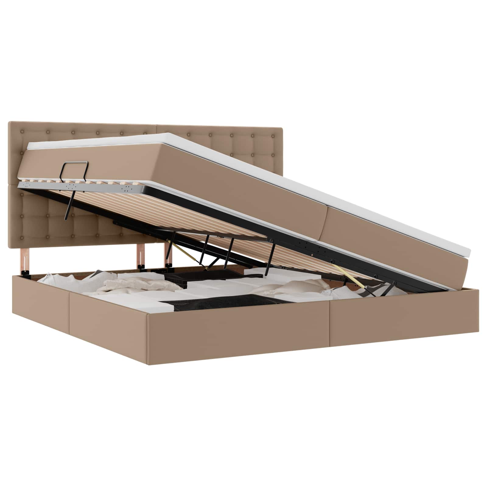 Opbergbed met LED met matras Cappuccino 200 x 200 cm Nep Leer – afbeelding 2