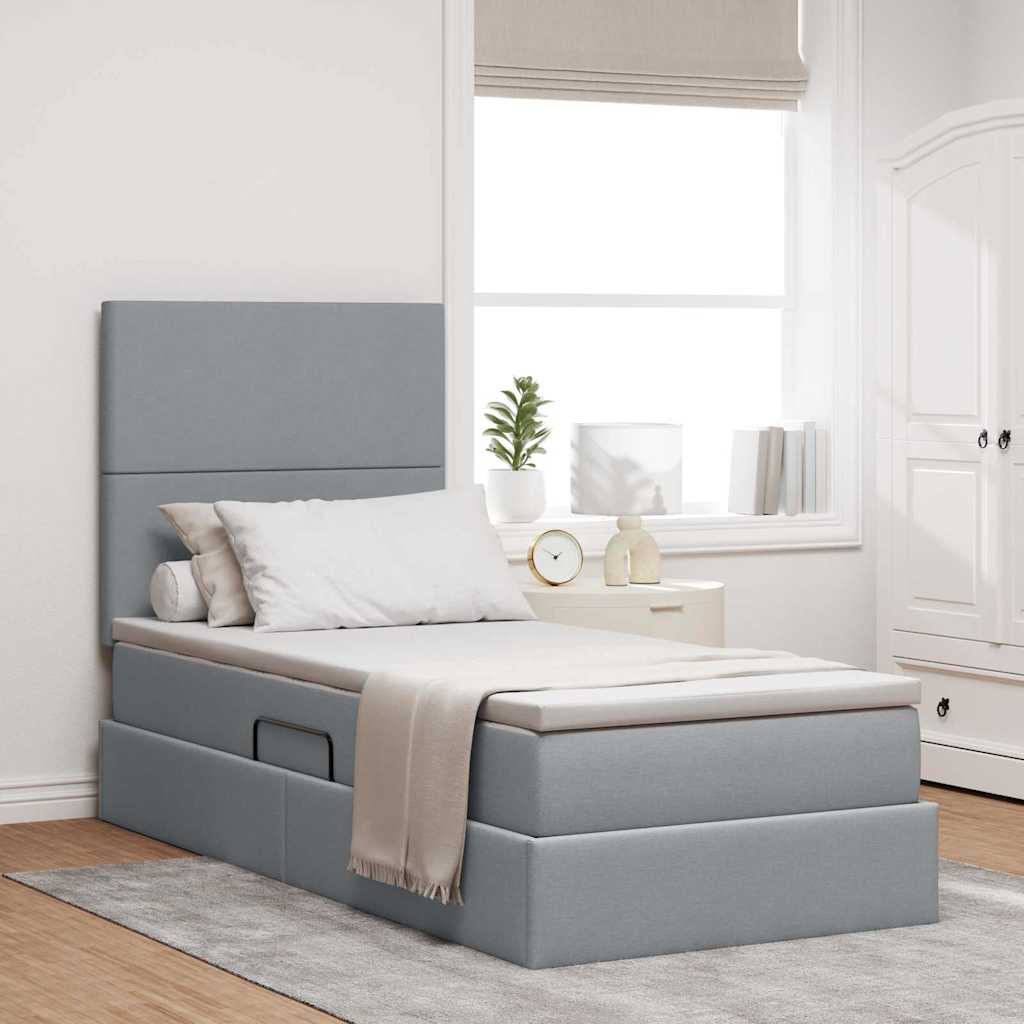 Opbergbed met LED met matras Lichtgrijs 90 x 200 cm Polyester – afbeelding 1