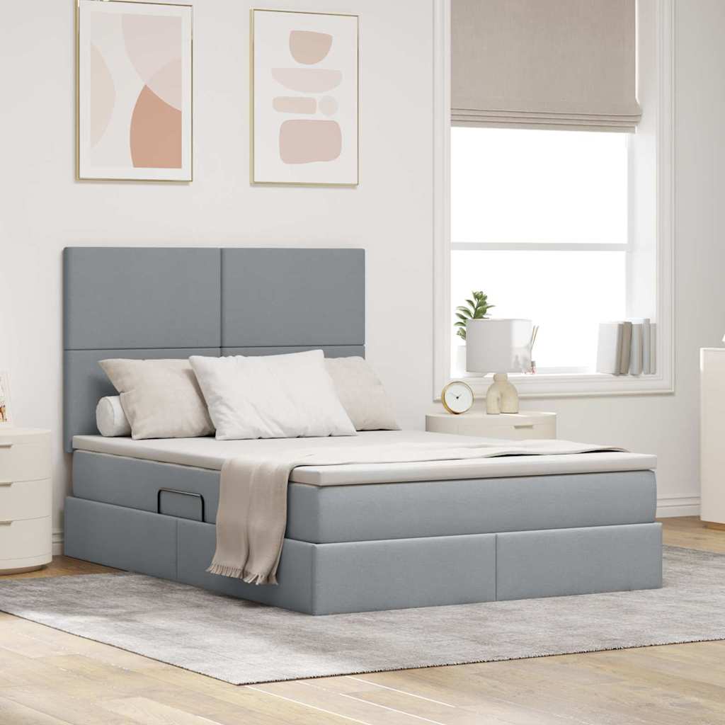 Opbergbed met LED met matras Lichtgrijs 140 x 200 cm Polyester – afbeelding 1