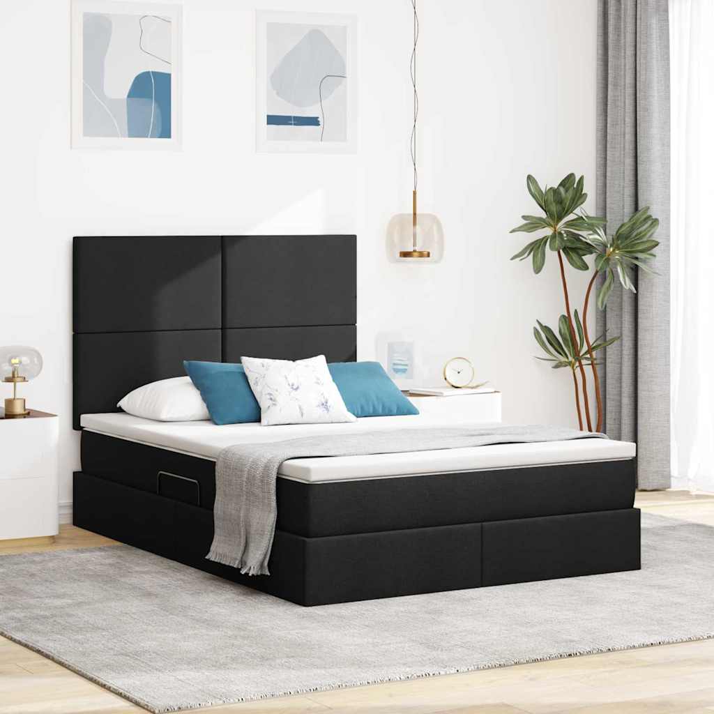 Opbergbed met LED met matras Zwart 140 x 200 cm Polyester – afbeelding 1