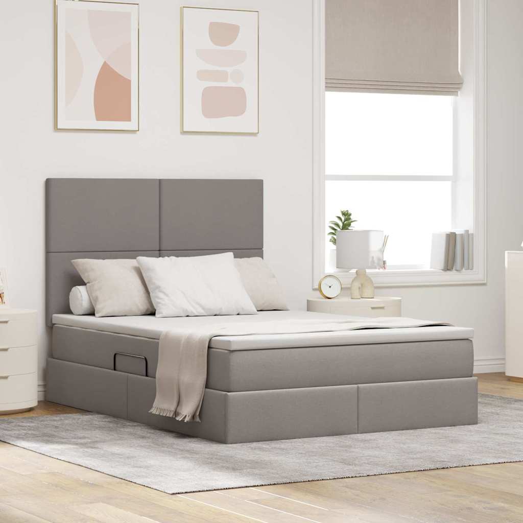 Opbergbed met LED met matras Taupe 140 x 200 cm Polyester – afbeelding 1