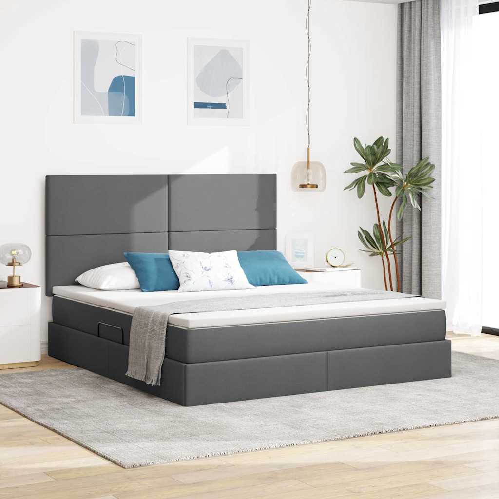 Opbergbed met LED met matras Donkergrijs 180 x 200 cm Polyester – afbeelding 1